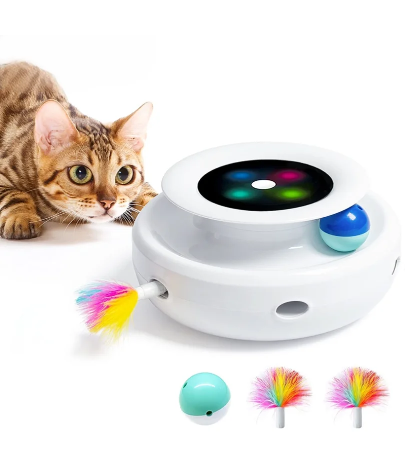 

2 in 1 Smart Cat Toys Automatic Feather Fun Ball Toy Set For Cat Dog 5 Modes Electronic Interactive Pet Toy Accessories