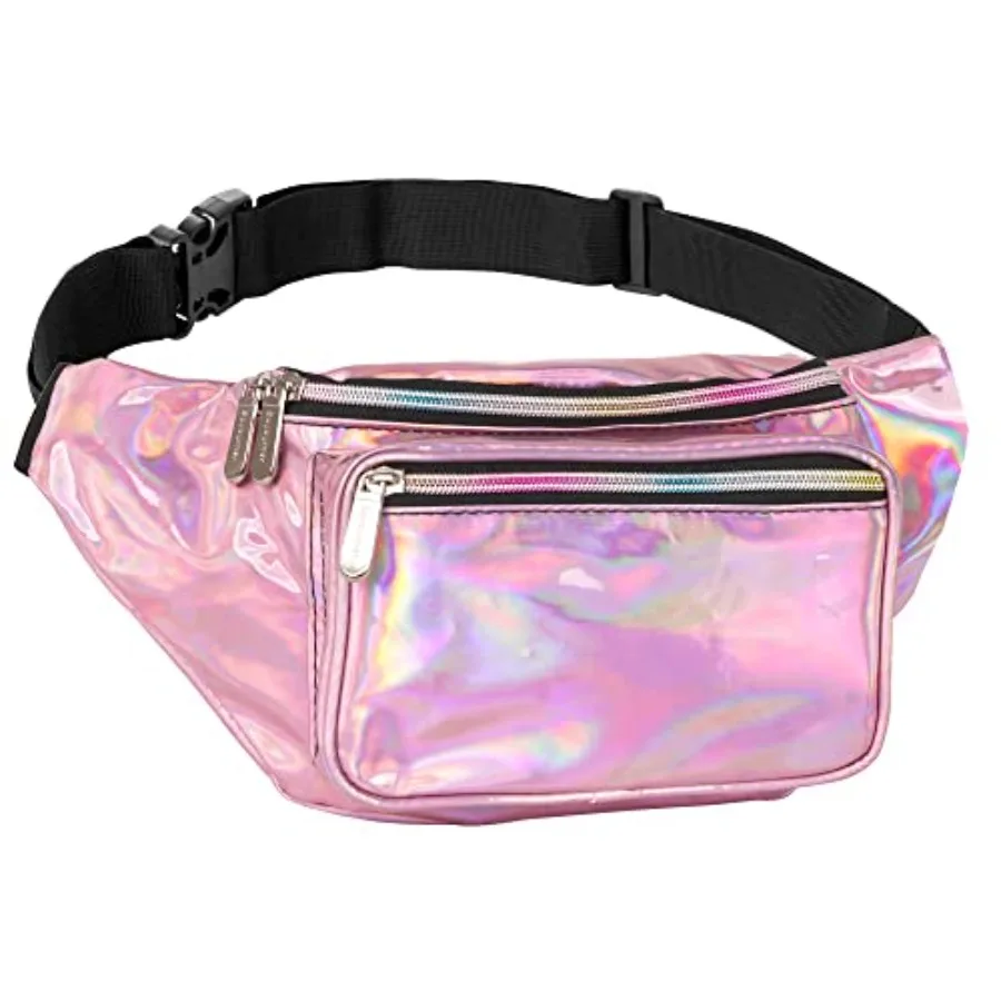 Holographic Fanny Pack Belt bag - Crossbody Waist Bag for Men or Women - Hands-Free, Waterproof Large Bumbag for Hiking, Runnin