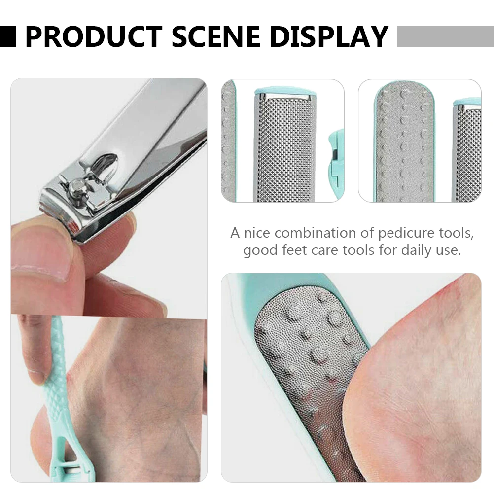

7pcs 1 Set Pedicure Tools Foot Care Kit Dead Skin Remover Callus Remover Foot File Tool Travel Portable Sky-Blue Color