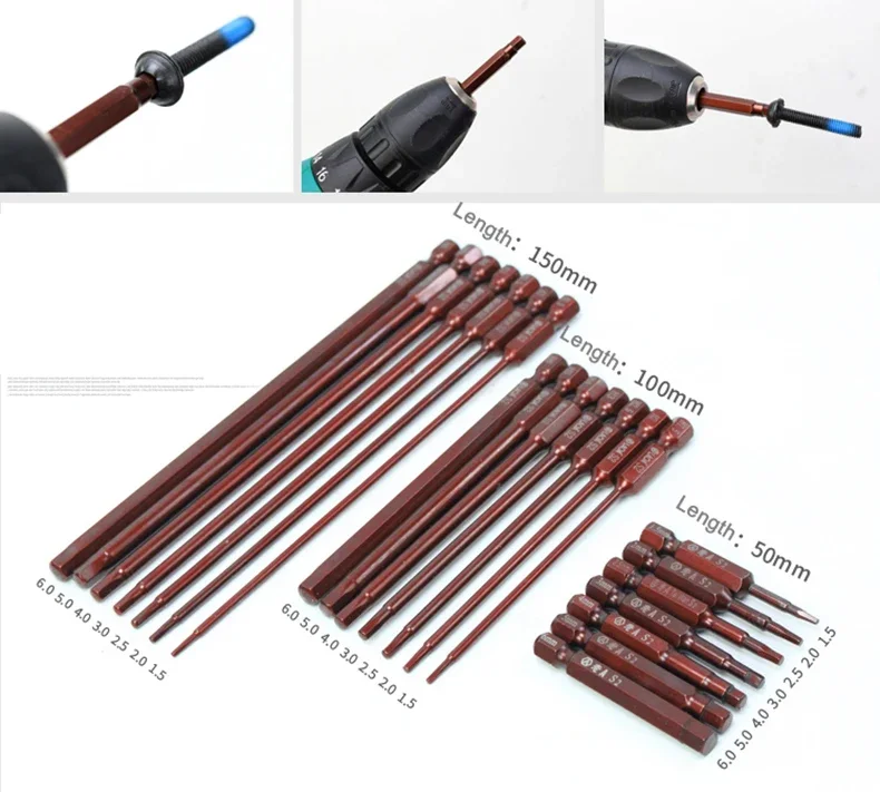 LAOA S2 Sechskant-Schraubendreher-Bits, elektrische Schraubendreher-Bits, verlängerter Sechskant-Schraubendreherkopf H1,5 H2,0 H2,5 H3,0 H4,0 H5,0 H6,0 – Detail 5
