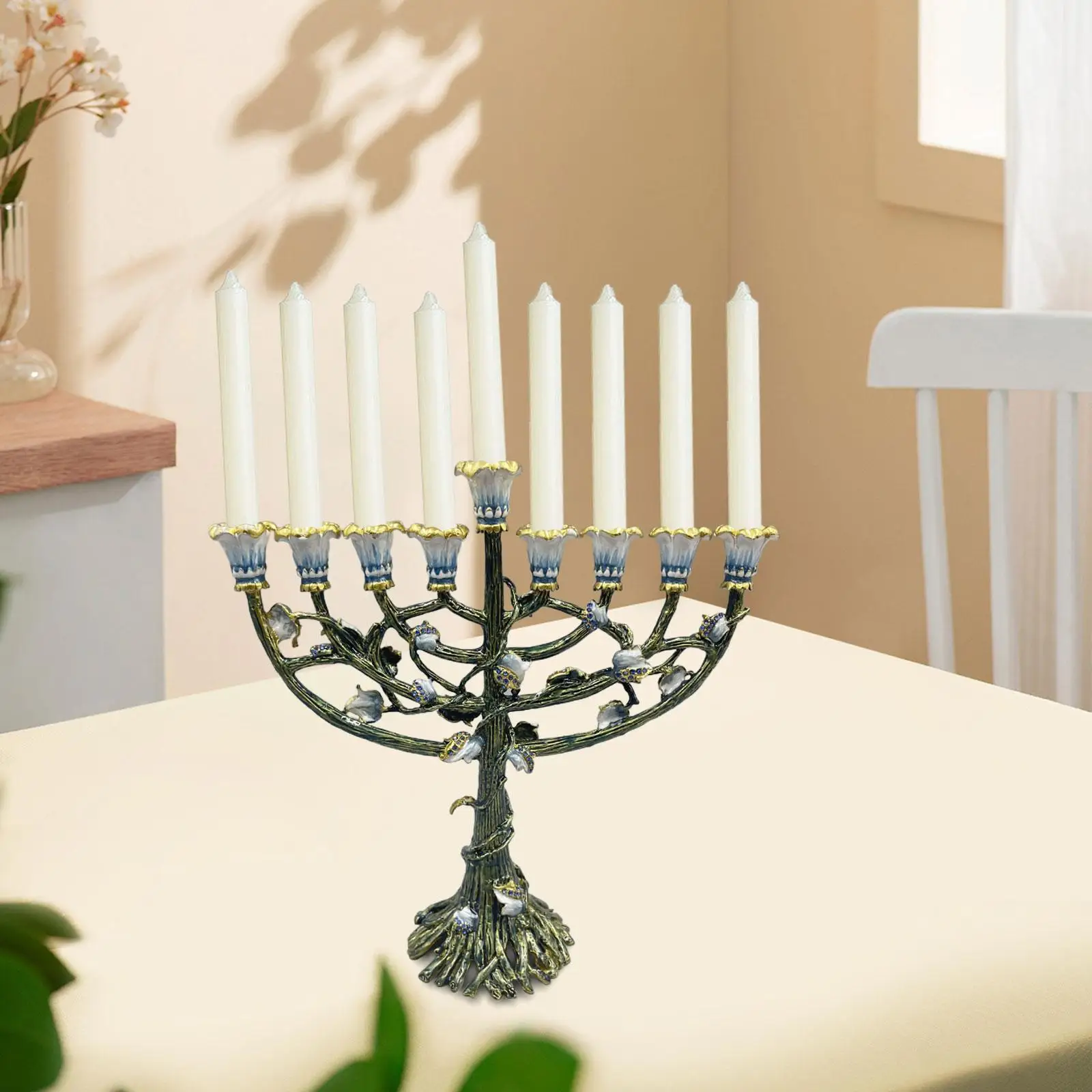 

Enamel Menorah Decorative Metal Candle Holder for Desktop Cabinet Festival