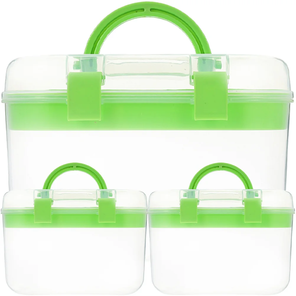 

3Pcs Double Layer Storage Box Premium Portable Handle Design Large Capacity for Pills Sewing Tools Crafts Medicine Home School