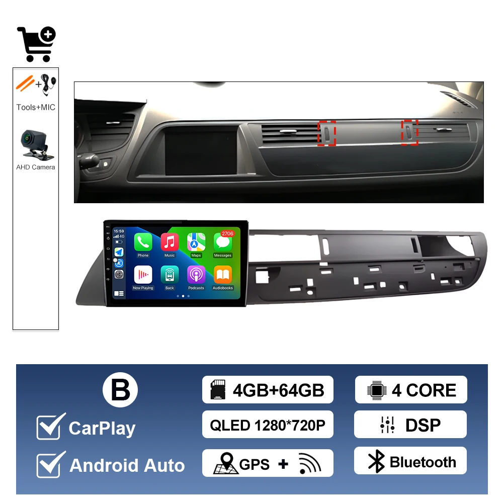 Draadloze Carplay Voor Citroen C5 2008 2009 2010-2016 Android AUTO Autoradio Multimedia Speler GPS Navigatie WIFI DSP Stereo BT