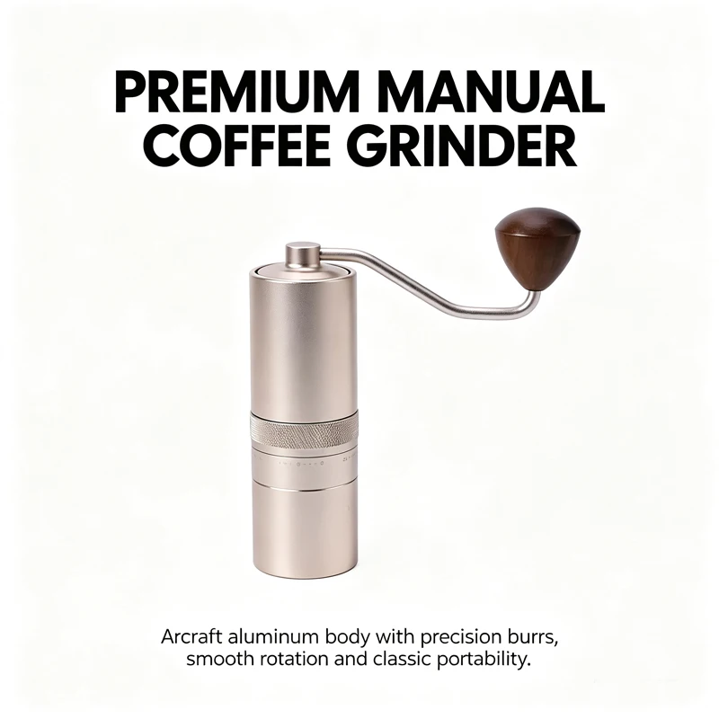 Hand-Crank Coffee Grinder, Office-Style, Retro, CNC-Machined Stainless Steel Grinding Disc, Pour-Over Coffee Grinder