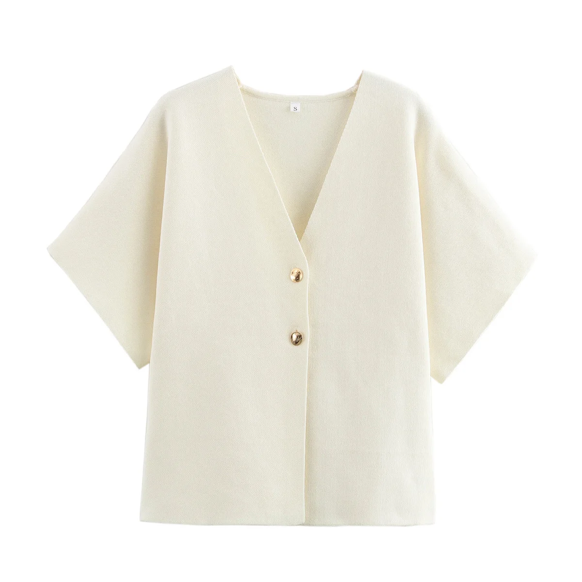 JNLEAOG Spring New Women's Faion Design Flat Needle ort Sve Knitted Sweater Straight Tube Polyester Fiber V-ne Button