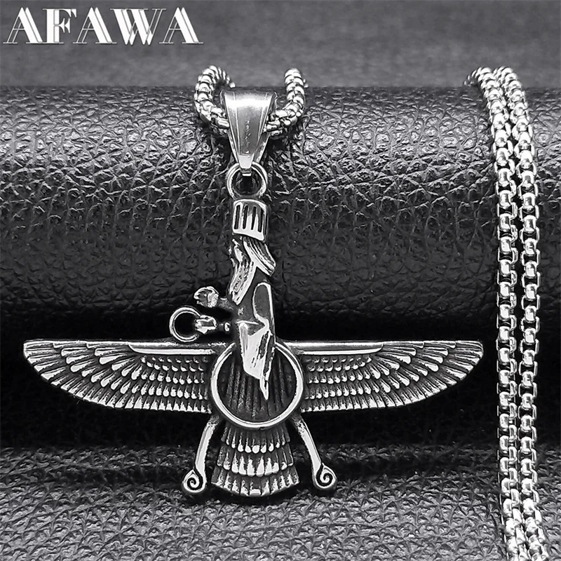 

Farvahar Ahura Persia Symbol Zoroastrian Necklace for Women Men Stainless Steel Ancient Amulet Chain Jewelry colar NZZ420S2