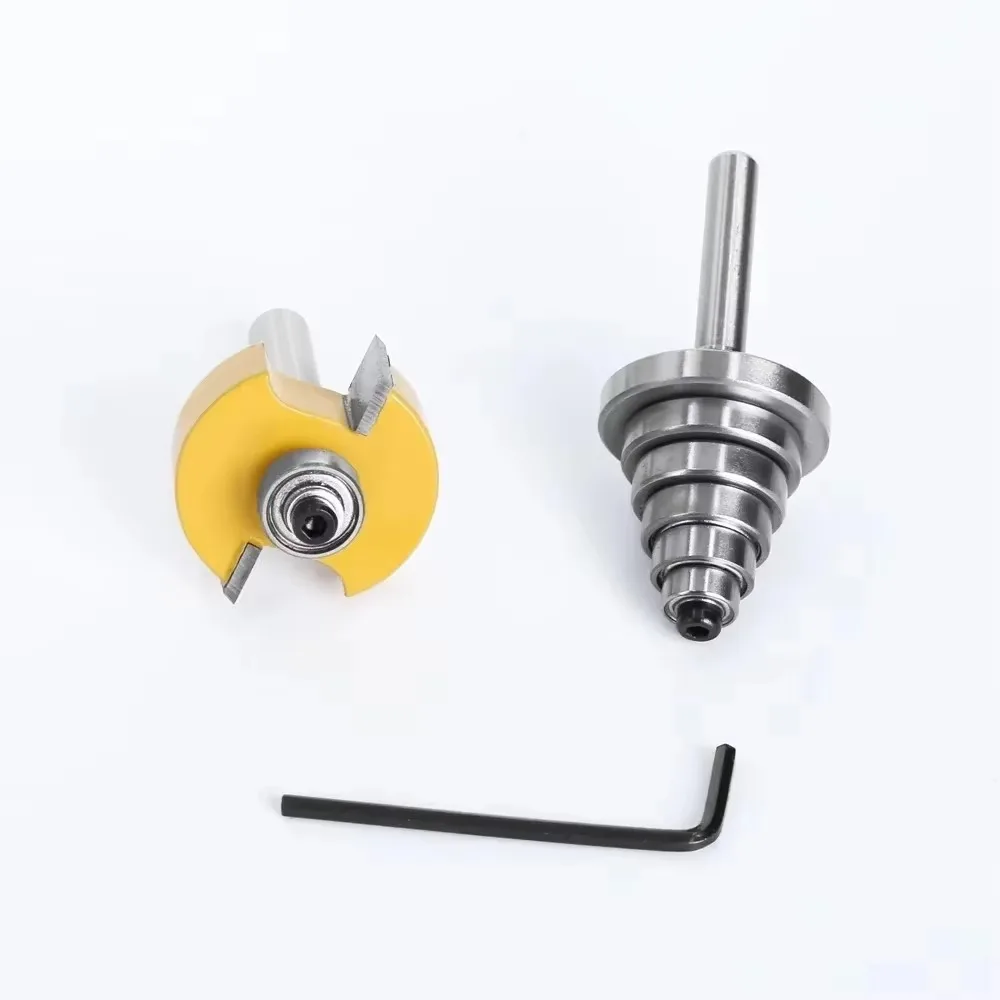2PC 8MM Gambo Fresa Intaglio del Legno Rabbet Router Bit con 6 Cuscinetti Regolabili Tenone Fresa Carburo Cementato