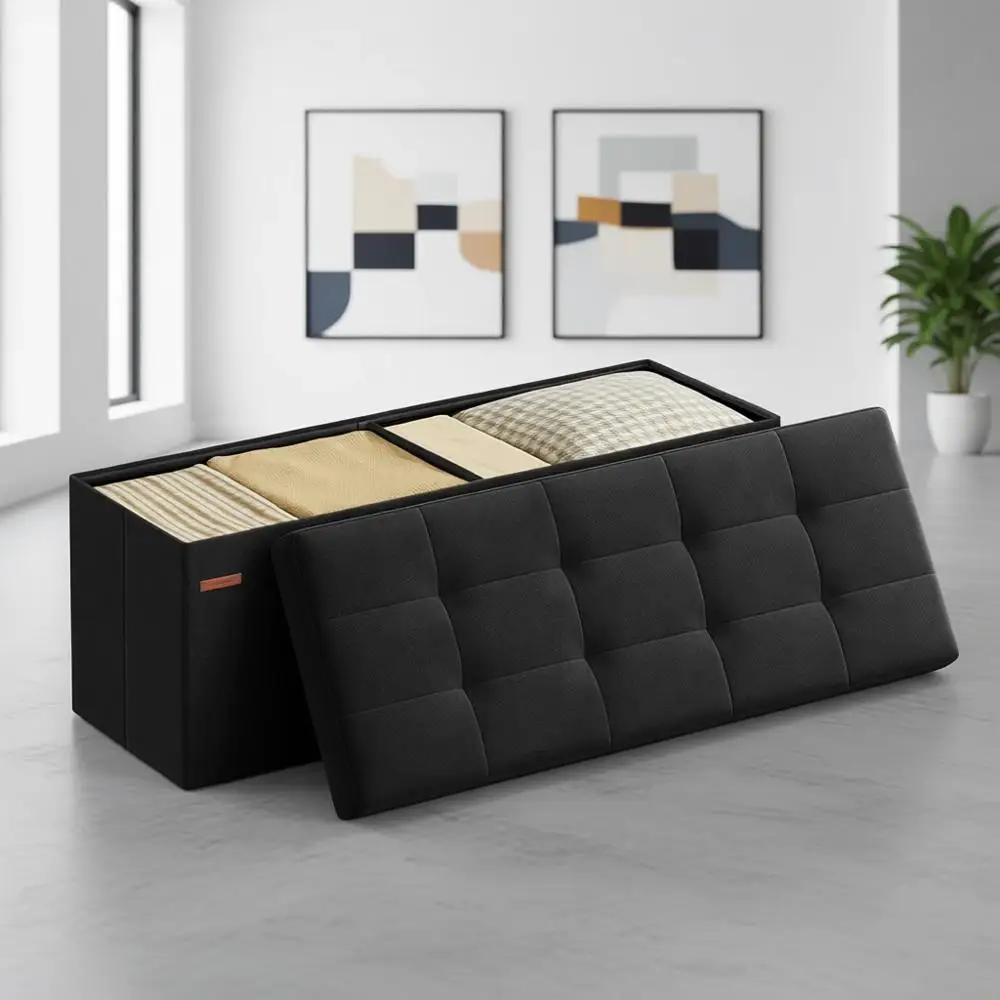 

43 Storage Ottoman Bench with Footrest, End of Bed Storage, Holds 660 lbs, for Living Room, Bedroom, Entryway in Ink Black