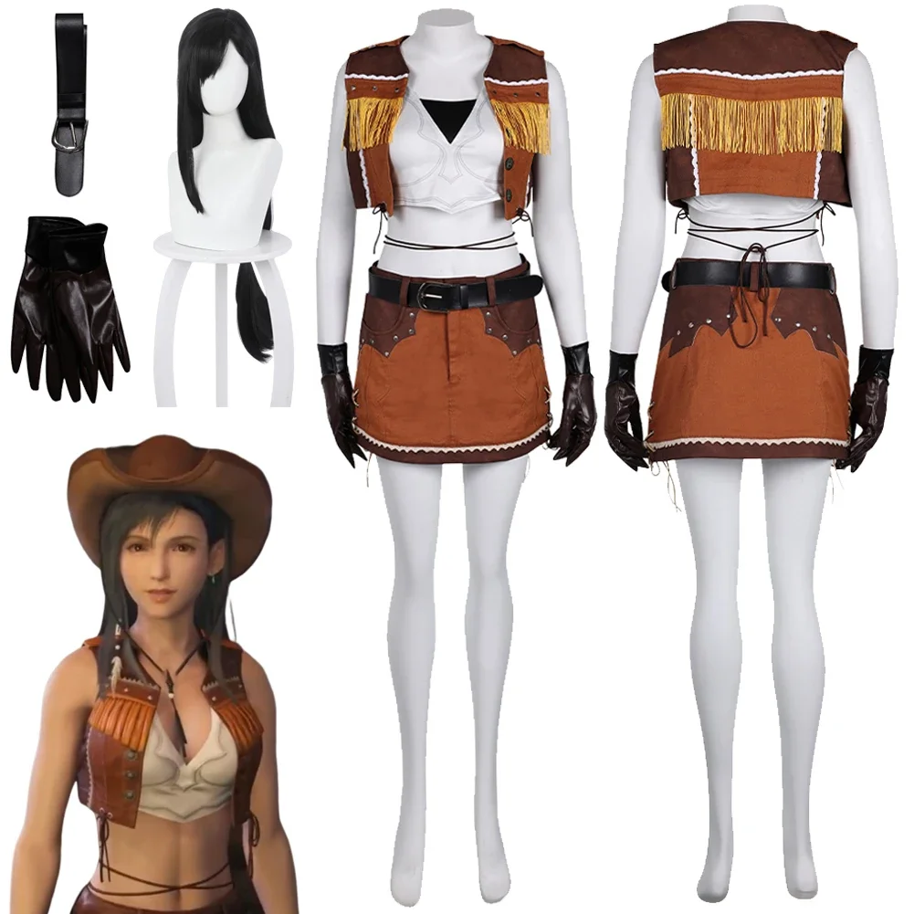 

Костюм для косплея Cowboy Tifa Lockhart, Классическая фантазия VII Tifa, костюм для взрослых женщин, униформа для Хэллоуина