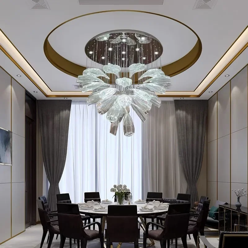 Modern Petal Glass Large Ceiling Chandelier For Living Room Restaurant Exhibition Hall Lobby Interior Decoration Lustre Fixtures