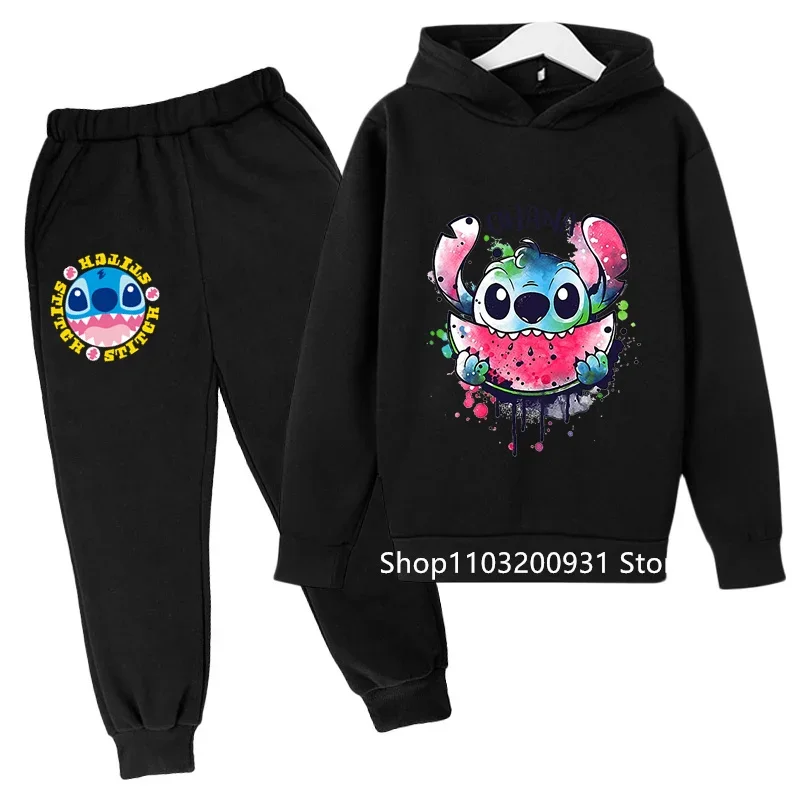 Girls Stitch Hoodie Set Kids Long Sleeves Outfits 3-14 Years Children'S Sets Baby Boys Casual Tracksuit Hoodie + Pants Sets