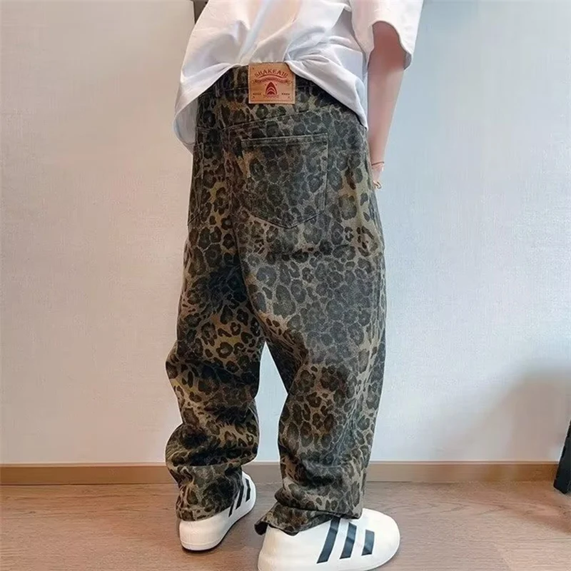 Men Loose Casual Y2k High Quality Jeans American Stylish Leopard Trouser Designer Harajuku Denim Pants Youth Popular Oversize