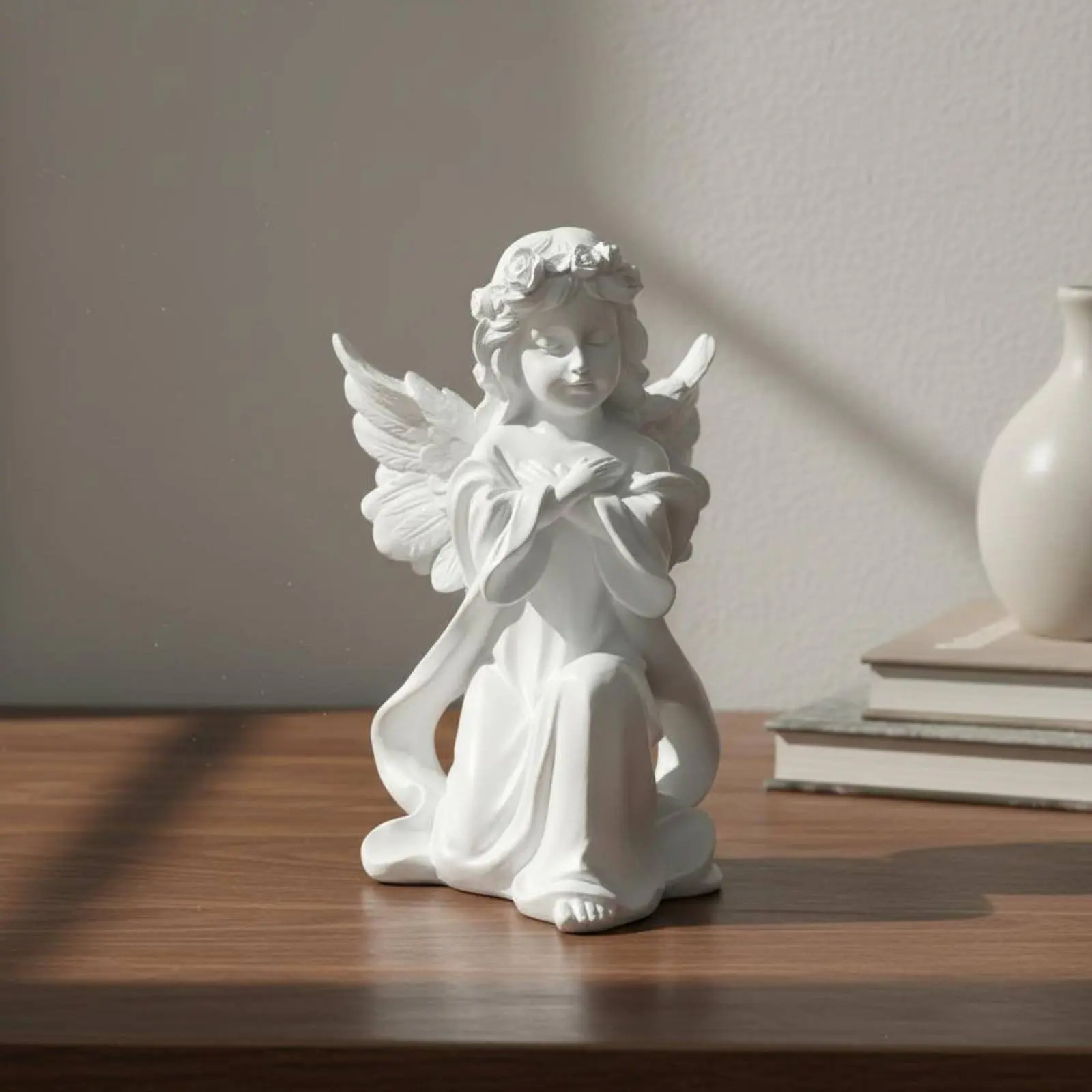 Resin Fairy Sculpture Cute Resin Angel Figurine Fairy Figurine Hand-Painted Look Angel Desk Sculpture Realistic Details