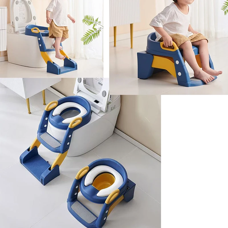 Children's Toilet Seat Ladder Chair Foldable Baby Toilet Seat Frame Cover Seat Cushion Ring Staircase Style Height Adjustable by