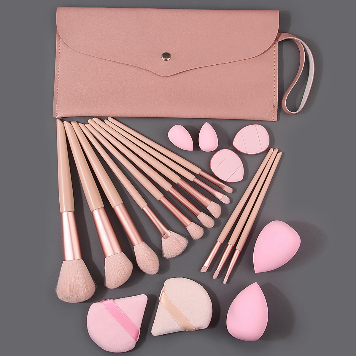 Ensemble d'outils professionnels de beauté quotidienne: 12 pinceaux de maquillage à poils souples + 8 pièces de bouffantes d'éponge d'œuf de maquillage en forme de goutte d'eau + trousse de maquillage