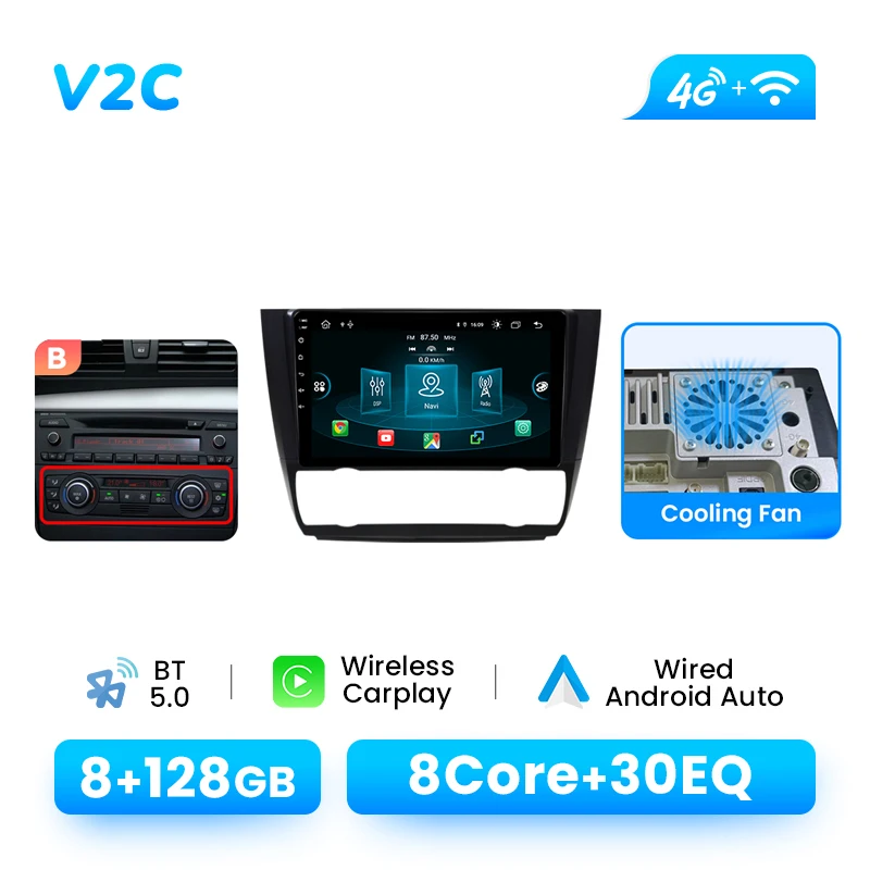 AI Voice Draadloze Carplay 8 + 128GB Autoradio Multimedia Voor BMW 1-Serie E88 E82 E81 E87 2004-2011 Android Navigatie GPS 4G Wifi - afbeelding 1