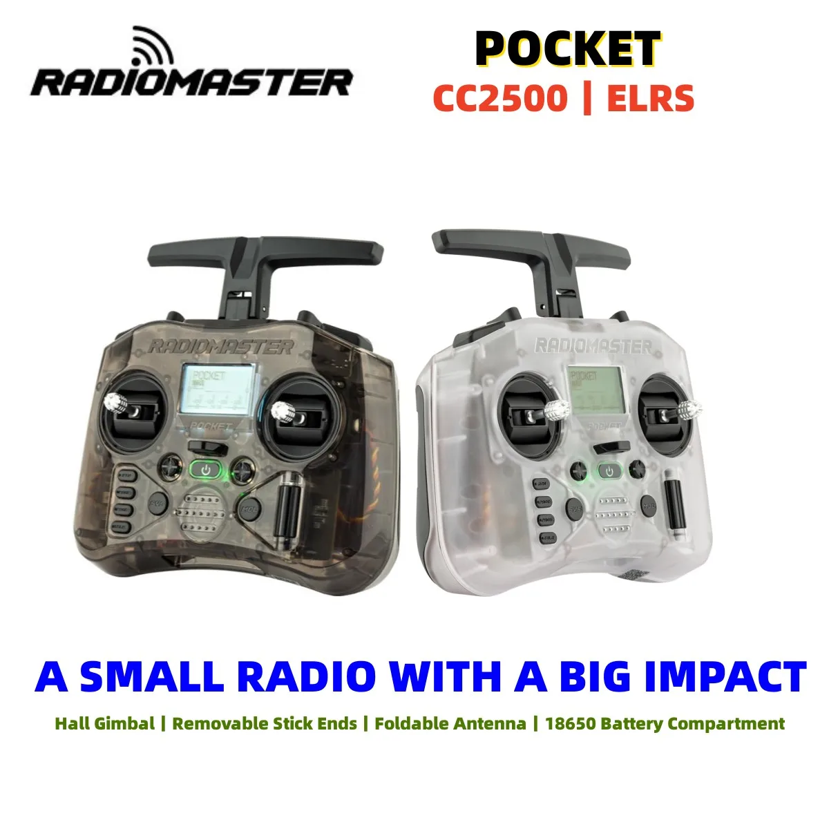 Radiomaster Pocket Hall Gimbal Transmitter Remote Control Portable Lightweight Built In LED Light Foldable Antenna