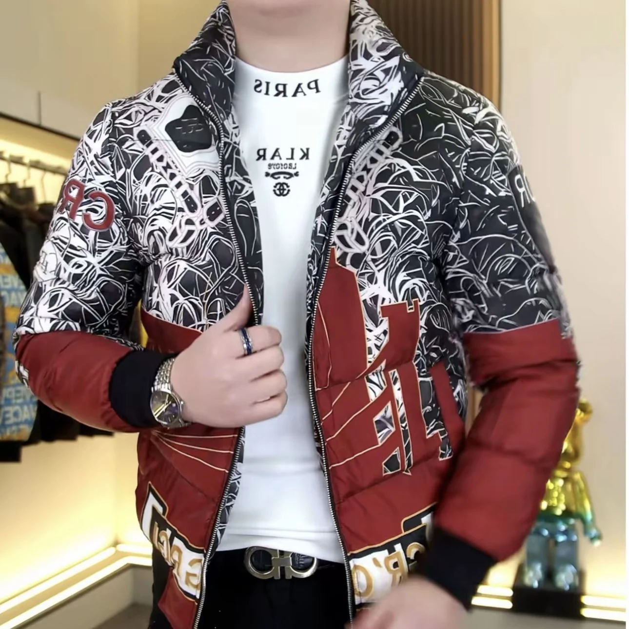 

Faionable Slim Fit мужское пуховое пальто на молнии с цветным воротником, зимнее пальто, молодежная повседневная верхняя одежда Personali Ci