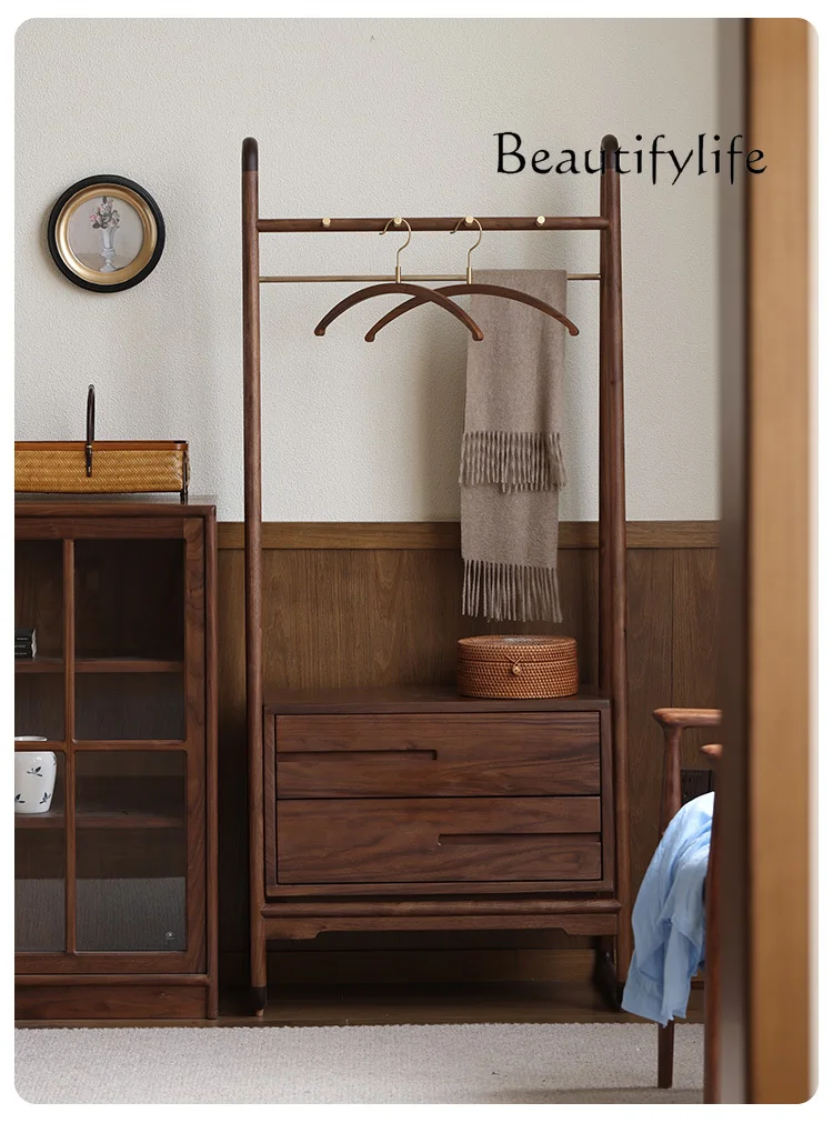 North American black walnut coat rack with storage rack to hang clothes Floor-to-ceiling storage hanger