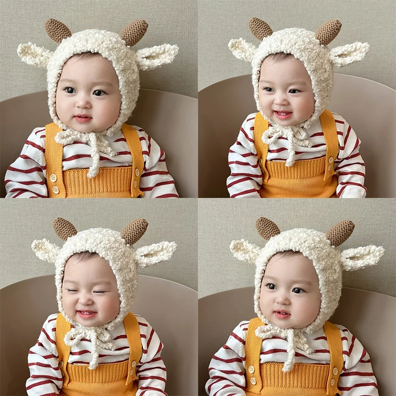 Kids Cozy Ski Hat Windproof Hat Lambswool Ear-flapped Hat Exquisite Workmanship Small Ears And Horns Design Kids Costumes