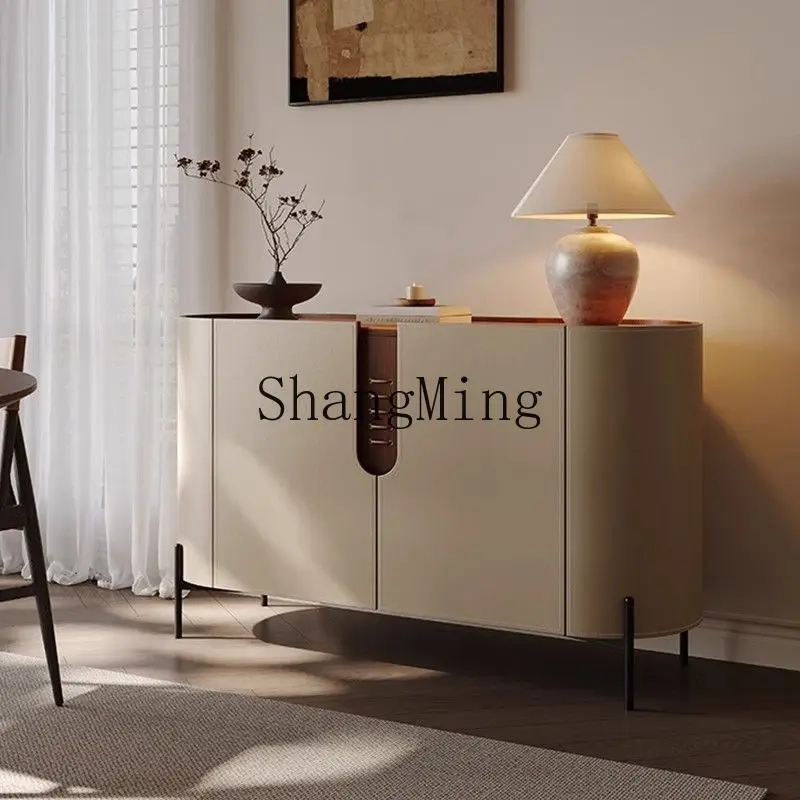 

FG medieval entrance dining side cabinet modern simple light luxury saddle leather simple entry living room bucket cabinet