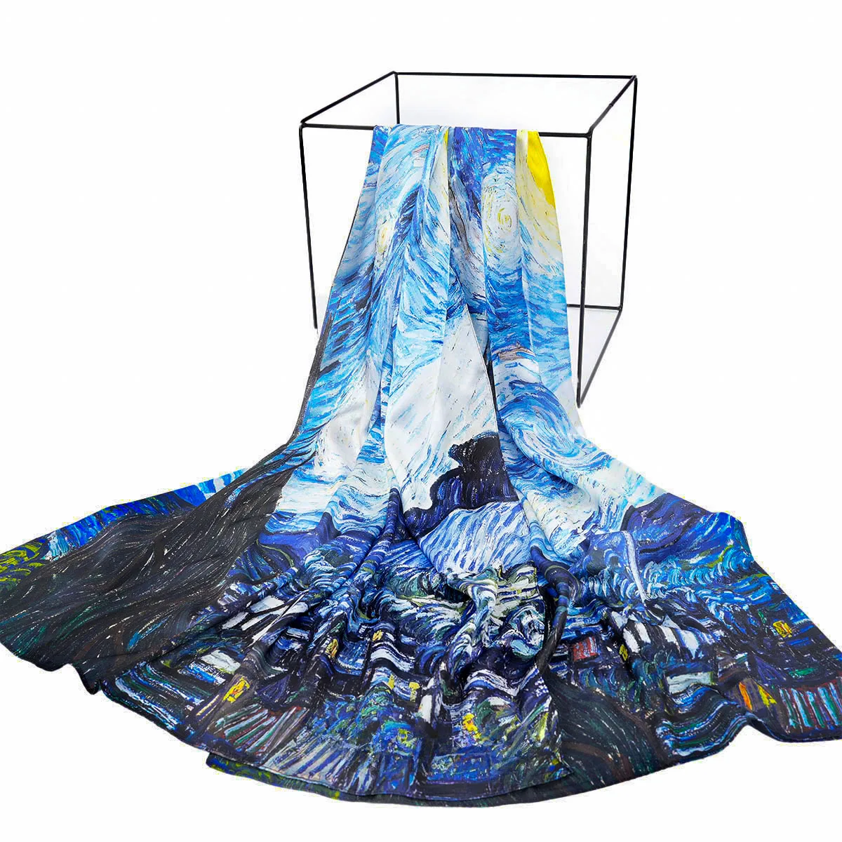 A new model of simulated silk Van Gogh oil painting Monet oil painting printing high-end elegant scarf shawl silk scarf