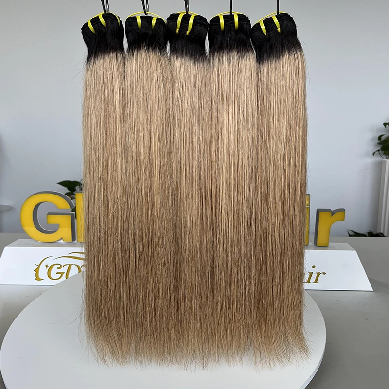 10A 1B27 Bone Straight Human Hair Bundles Ombre Blonde Brazilian 100g/PC Double Weft Hair straight Raw Bundles Human Hair 100%