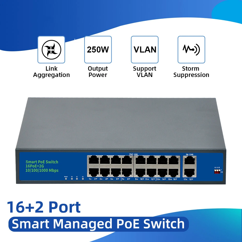 

48V 8CH 16CH Ports POE Switch Ethernet 10/100Mbps IEEE 802.3 af/at for IP Camera/CCTV Security Camera System/Wireless AP