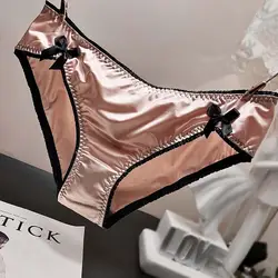 Luxury Bow Women's Underwear Vintage Solid Satin Crotch Cotton Seamless Briefs Sexy Panties Sex Thongs Female Lingerie