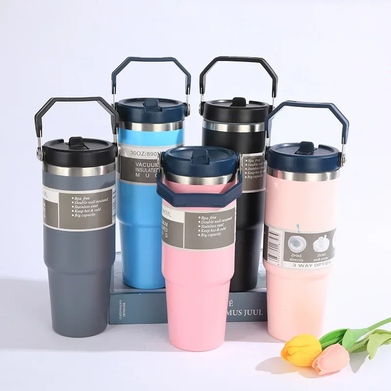 Portable Vehicle-Mounted Coffee Cup 304 Stainless Steel Double Wall Thermal Cup thermos coffee to carry hot water bottle