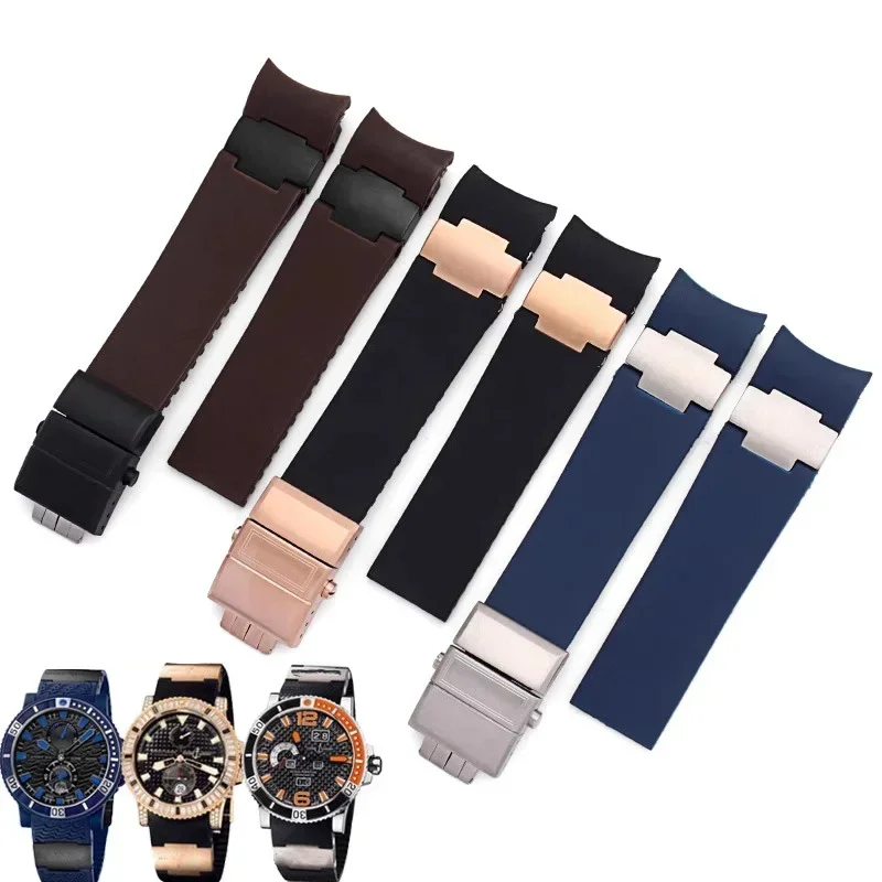

For Ulysse Nardin High Quality Silicone Rubber Watch Band 263 DIVER Curved End Strap Waterproof Belt Watch Bracelets 25-12mm