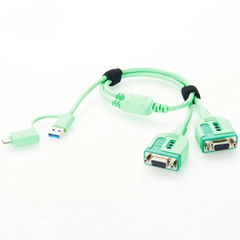 2-Port USB-A USB-C to dual RS232 DB9 female Y splitter serial cable with FTDI FT232RNL for programming router switches