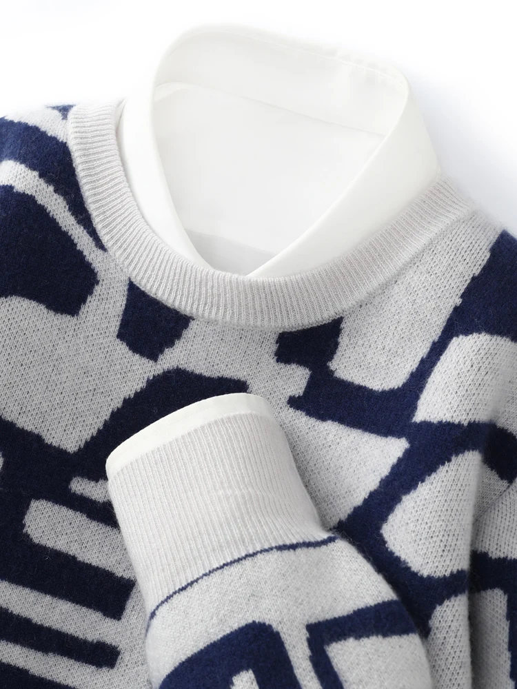 خريف شتاء جديد 100% الكشمير الرجال سترة موضة محبوك الجاكار البلوز القمم اللون منعت الجولة الرقبة سميكة ملابس رجالي