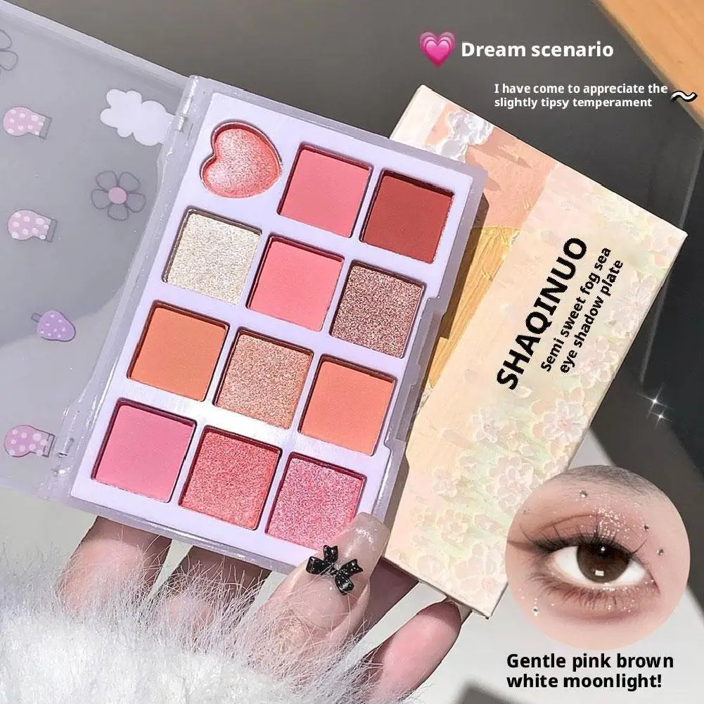 

12-color Eyeshadow Palette Long-lasting Color-developing Eyeshadow Fine Pearlescent Pink Red And Shimmering Matte E6O0