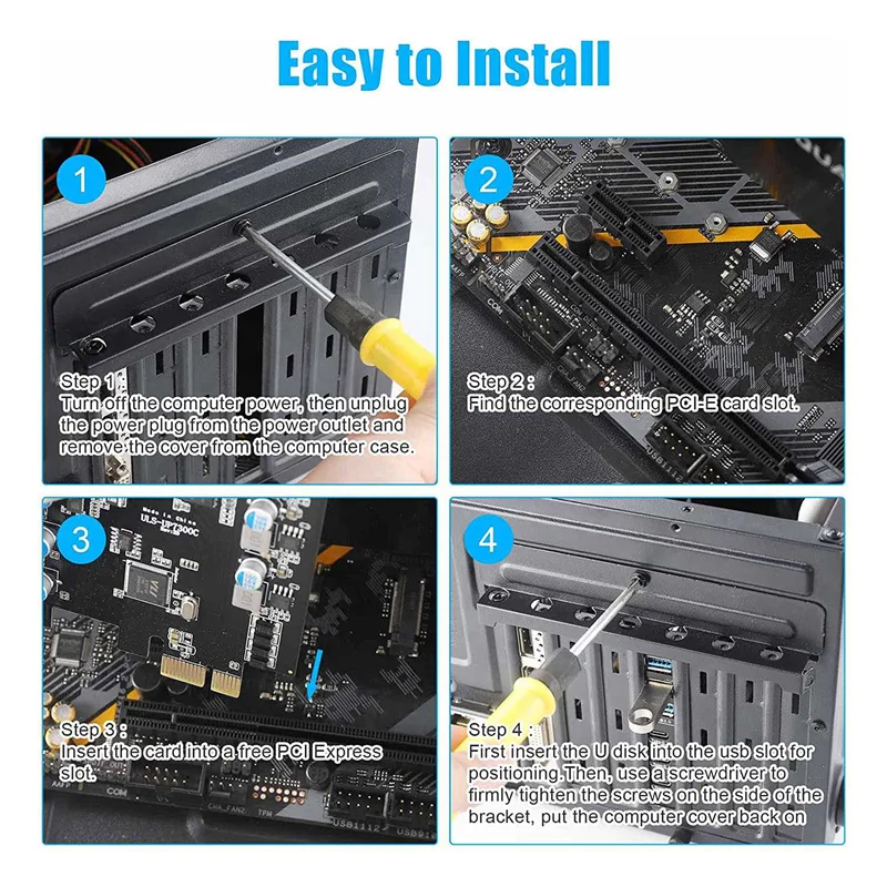 EF-7 포트 PCIe-USB 3.0 확장 카드 PCI Express USB 어드온 카드 (데스크탑 PC 호스트 카드, Windows 10/8/7/XP 지원)