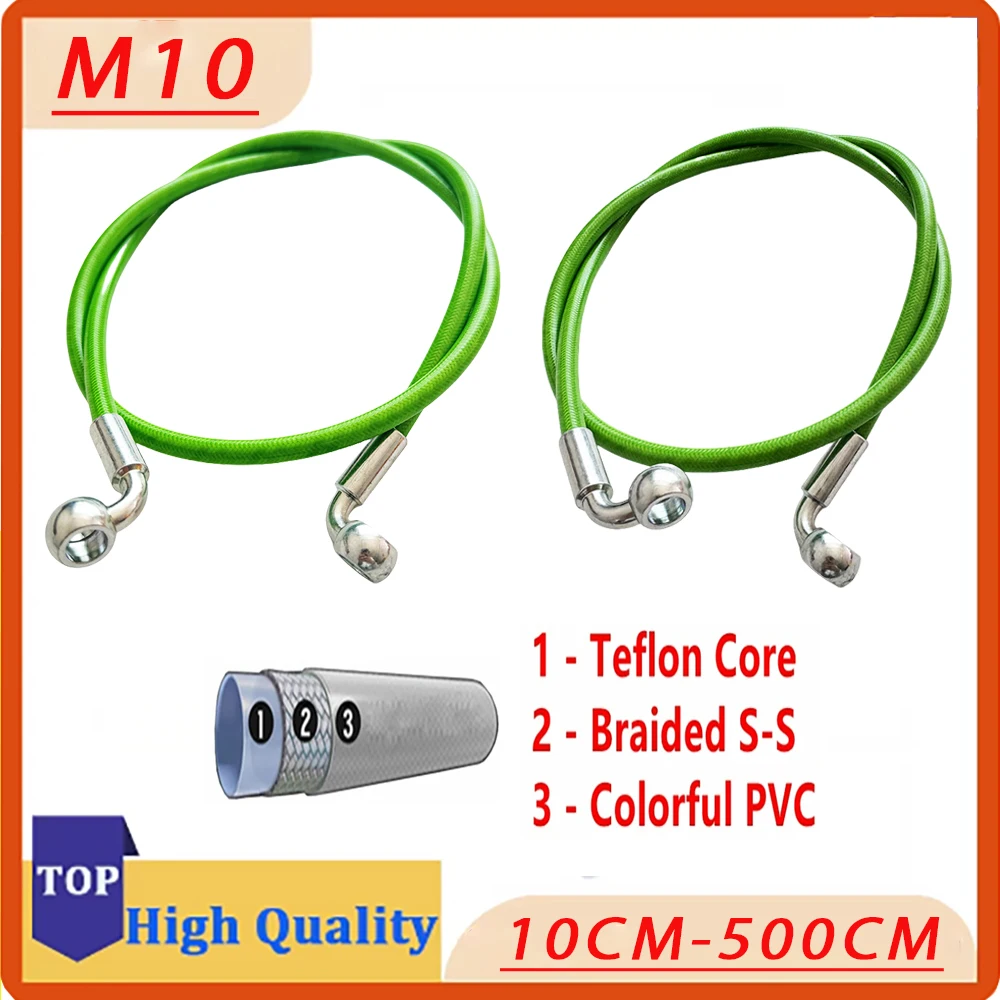 

10CM-500CM Brake Hose Hydraulic DOT Line Cable 10mm Banjo for Suzuki Kawasaki Yamaha Pipe Line Braided Oil Hose Green 90 ° 90°