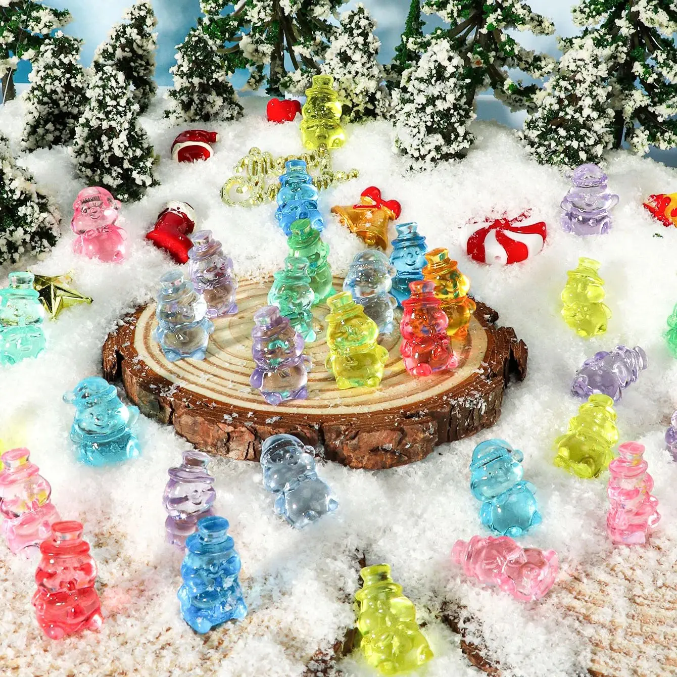 20/50PCS Mini Harz Weihnachten Schneemann Bunte Weihnachten Dekor Für Fee Garten Vase Füllstoff Winter Geschenk