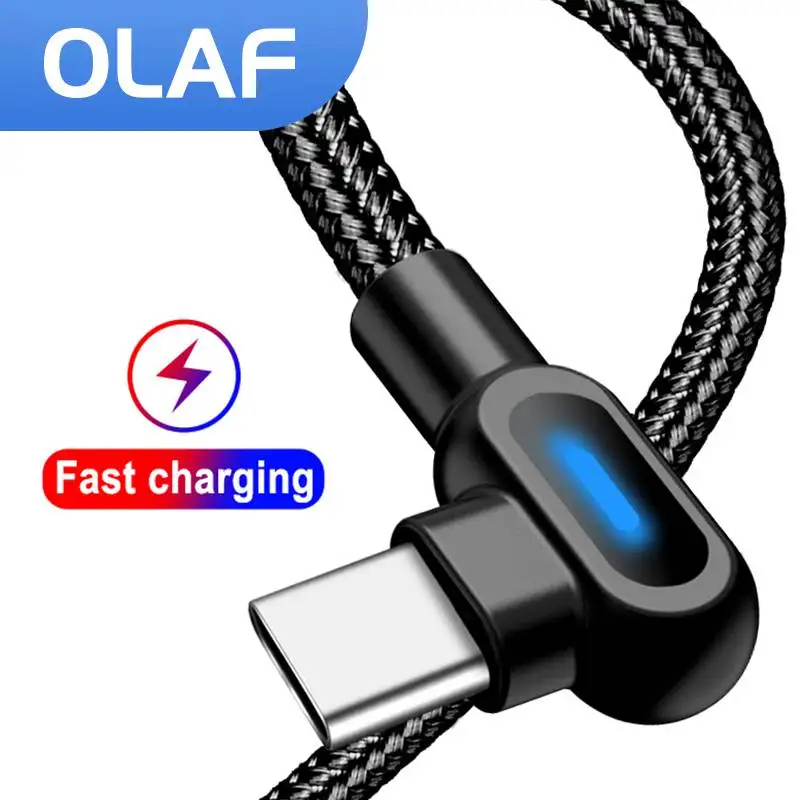 

OLAF 90 Degree Type C Micro USB Cable Support 2.4A Fast Charge 1M 2M for Xiaomi 12 11 Samsung Huawei USB Type C Microusb Cord
