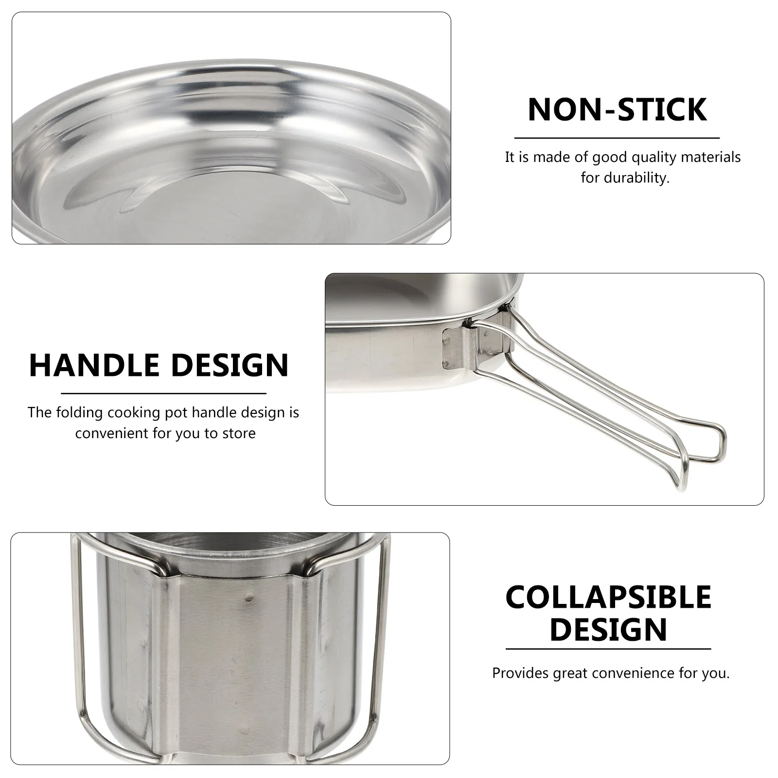 

1 Set Stainless Steel Camping Cookware Set Portable Outdoor Picnic Cooking Pot Foldable Handle Durable Easy Clean For Hiking Bbq
