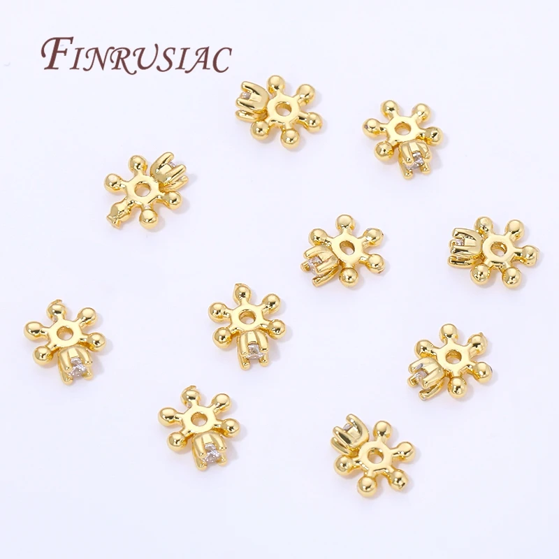 10/20 Stück 18K vergoldete 4mm Schneeflocken-Perlenkappen für Schmuck, Messing-Perlenkappen für Armbänder und Halsketten, DIY-Zubehör