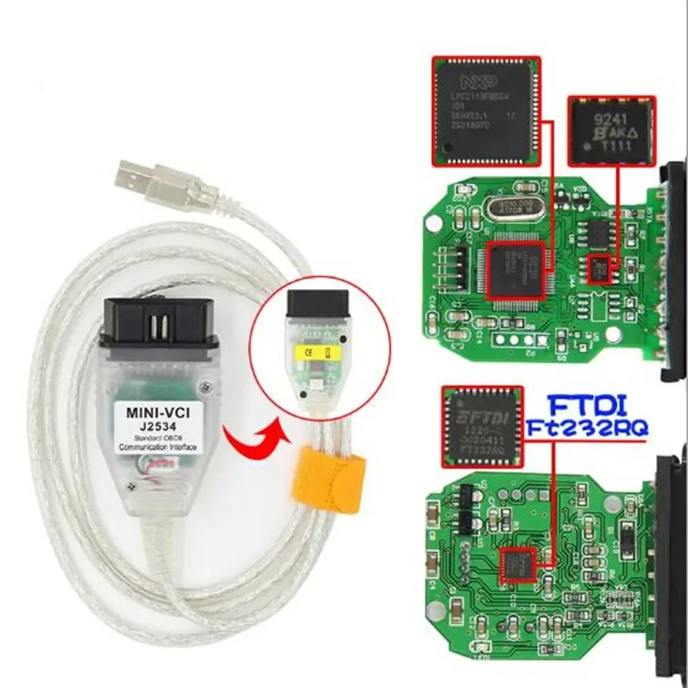 Mini VCI V18.00.008 For-TOYOTA OBD2 Car Diagnostic Cable Mini-VCI For J2534 FTDI FT232 TIS Techstream Auto Cable Connector 64Bit