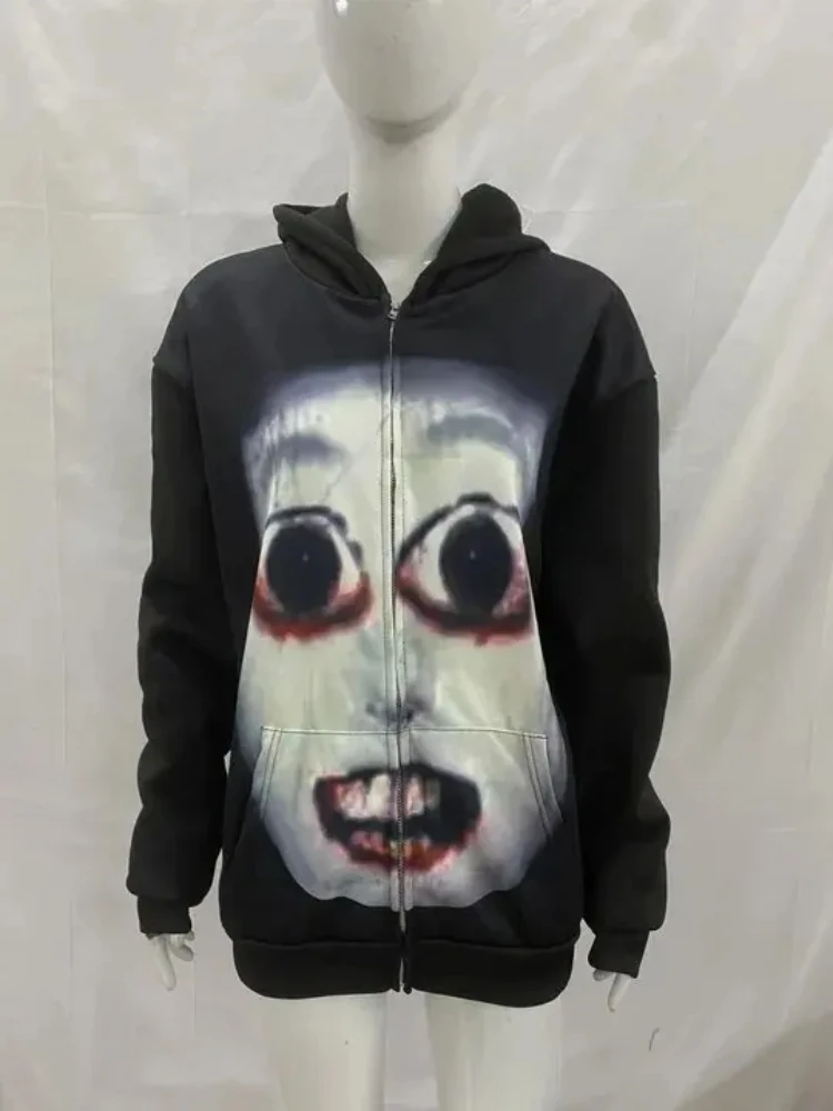 Amerikanische Retro Harajuku Ästhetik Mode Damen Hoodies Herbst und Winter schrullige Muster personalisierte gedruckte Reißverschluss Hoodies