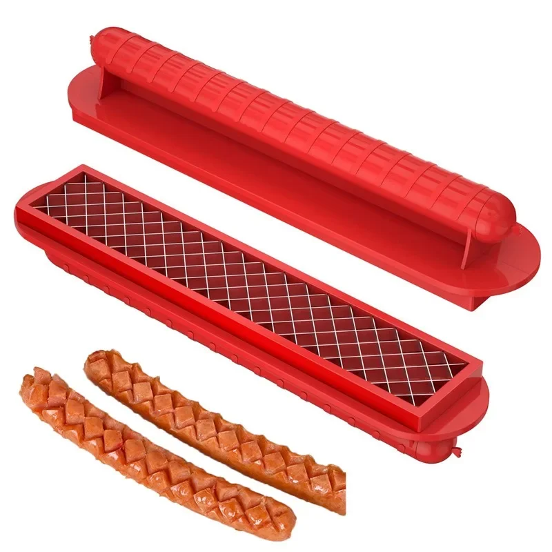 Hot Dog Criss-Cross Slots Slicer Precision Mesh Slicer Sausage Segmentation Tool Kitchen Utensils Sausage Hot Dog Ham Cutter