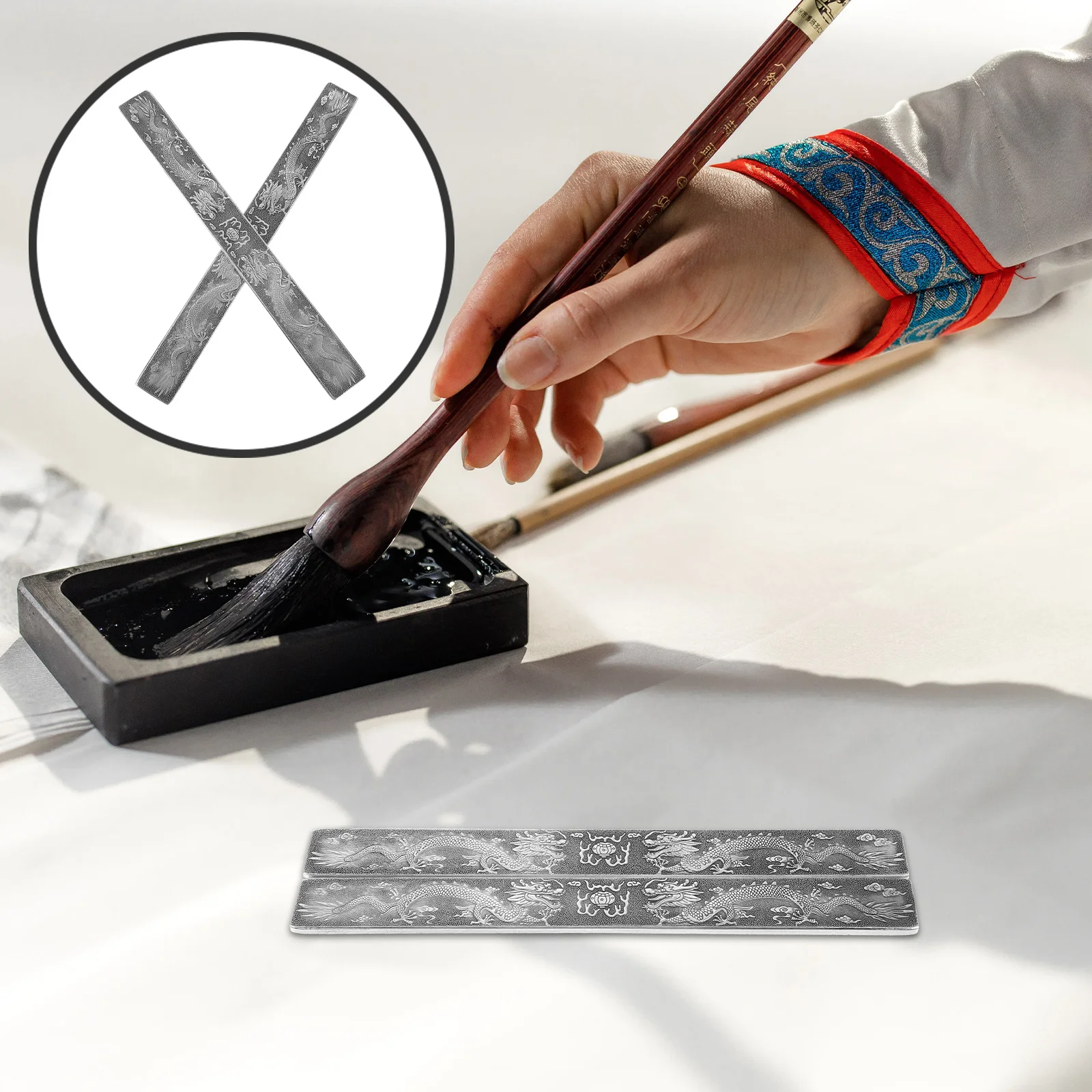 

1Pair Tibetan Silver Calligraphy Paperweight Rectangular Shape Durable Smooth Paper Weight for Painting Writing Silver