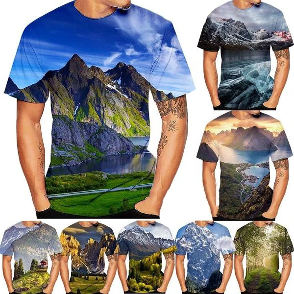 

New Fashion Men's 3D Printed Landscape T-Shirt Nature Scene Style Cool Hip Hop Short Sleeve Top