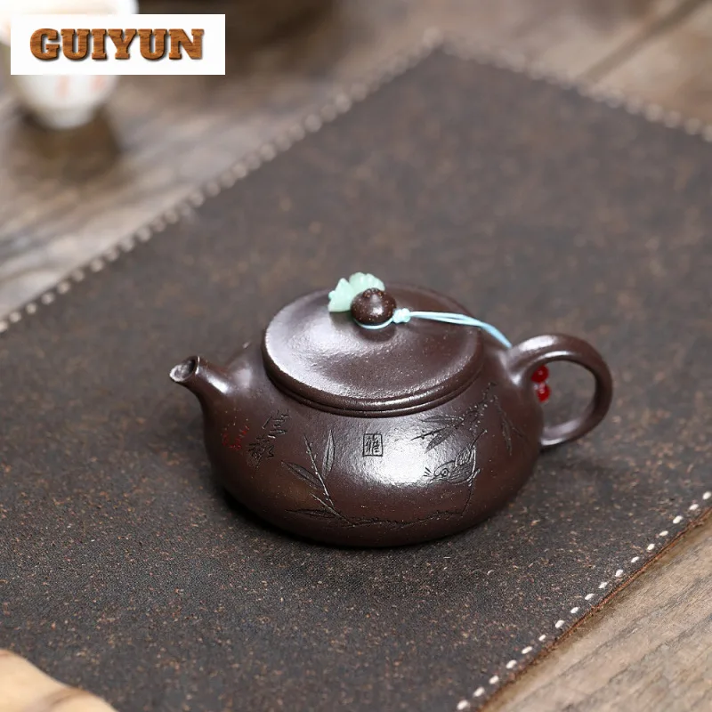 

210 мл Роскошный Исинский фиолетовый глиняный чайник ручной работы Хан Цзян горшок необработанная руда фиолетовый нефритовый золотой песок чайник с заварочным устройством Zisha Teaset Cha