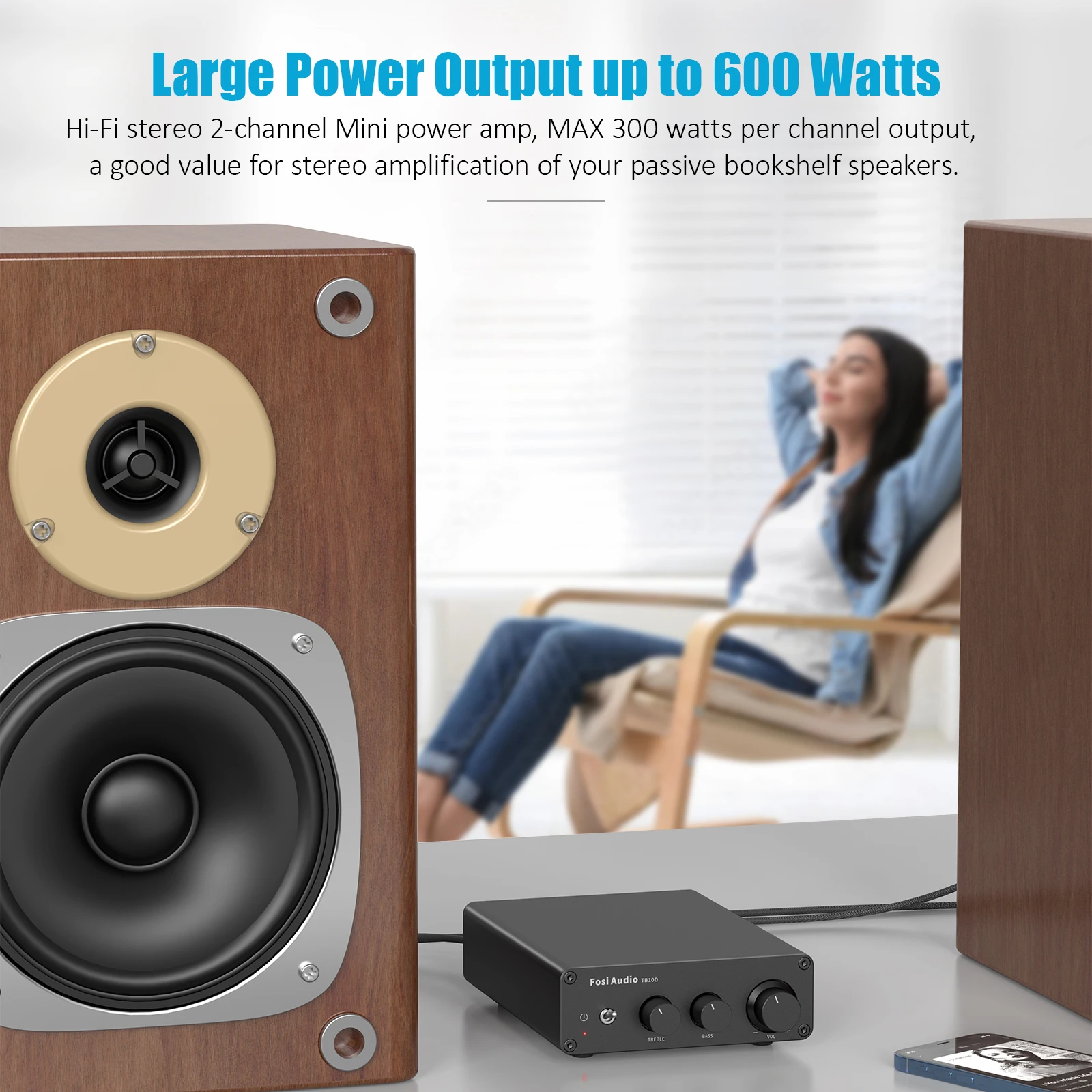 Fosi-amplificador de potencia de sonido digital HiFi, amplificador estéreo CLASE D CON agudos y bajos para altavoz de cine en casa, 600W, TPA3255,