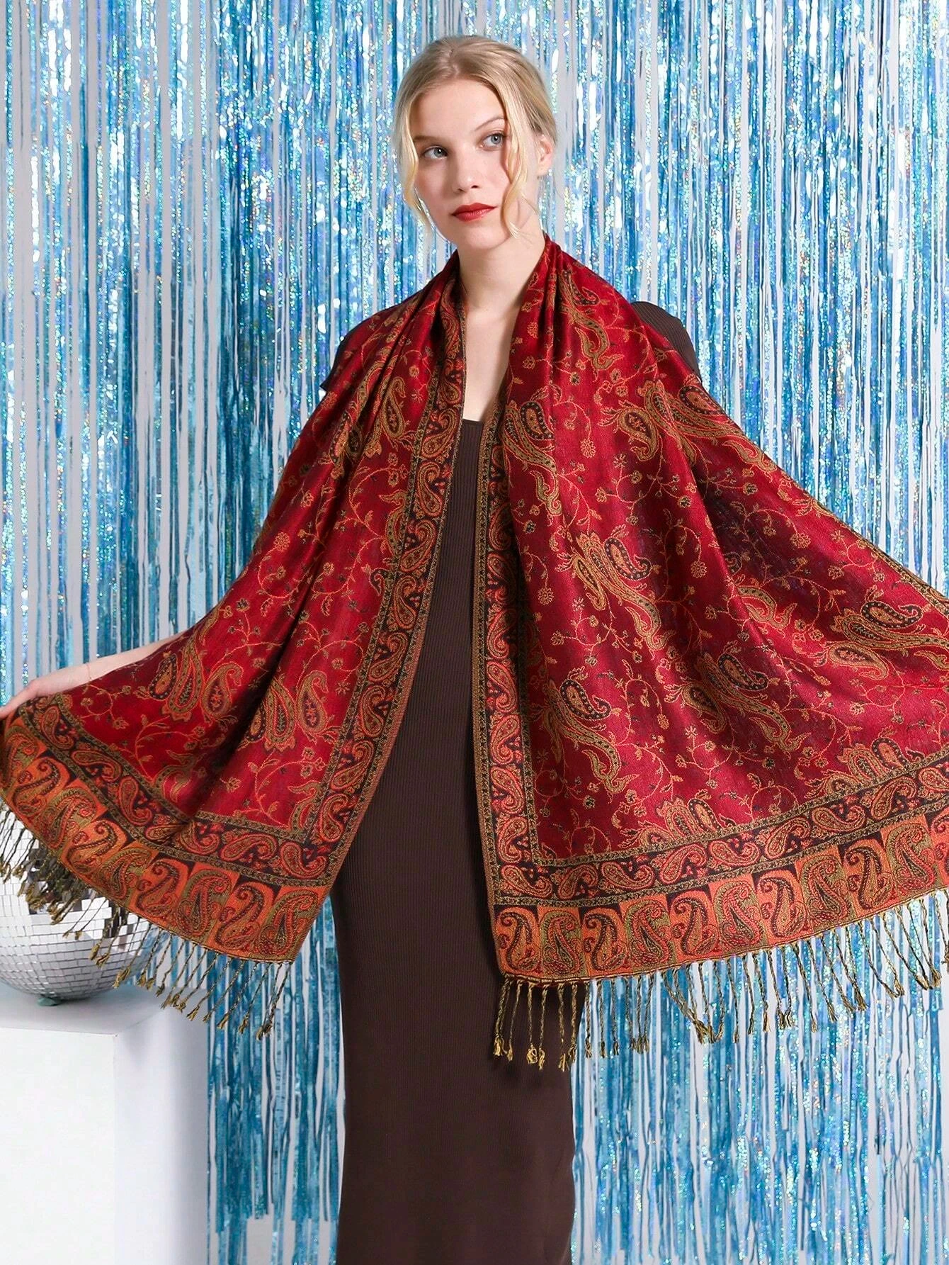 New 70x200CM Luxury Pashmina Silk Scarf Shawl Wrap Paisley Jacquard Flowers Borders Layers Reversible Classic Tassels For Women