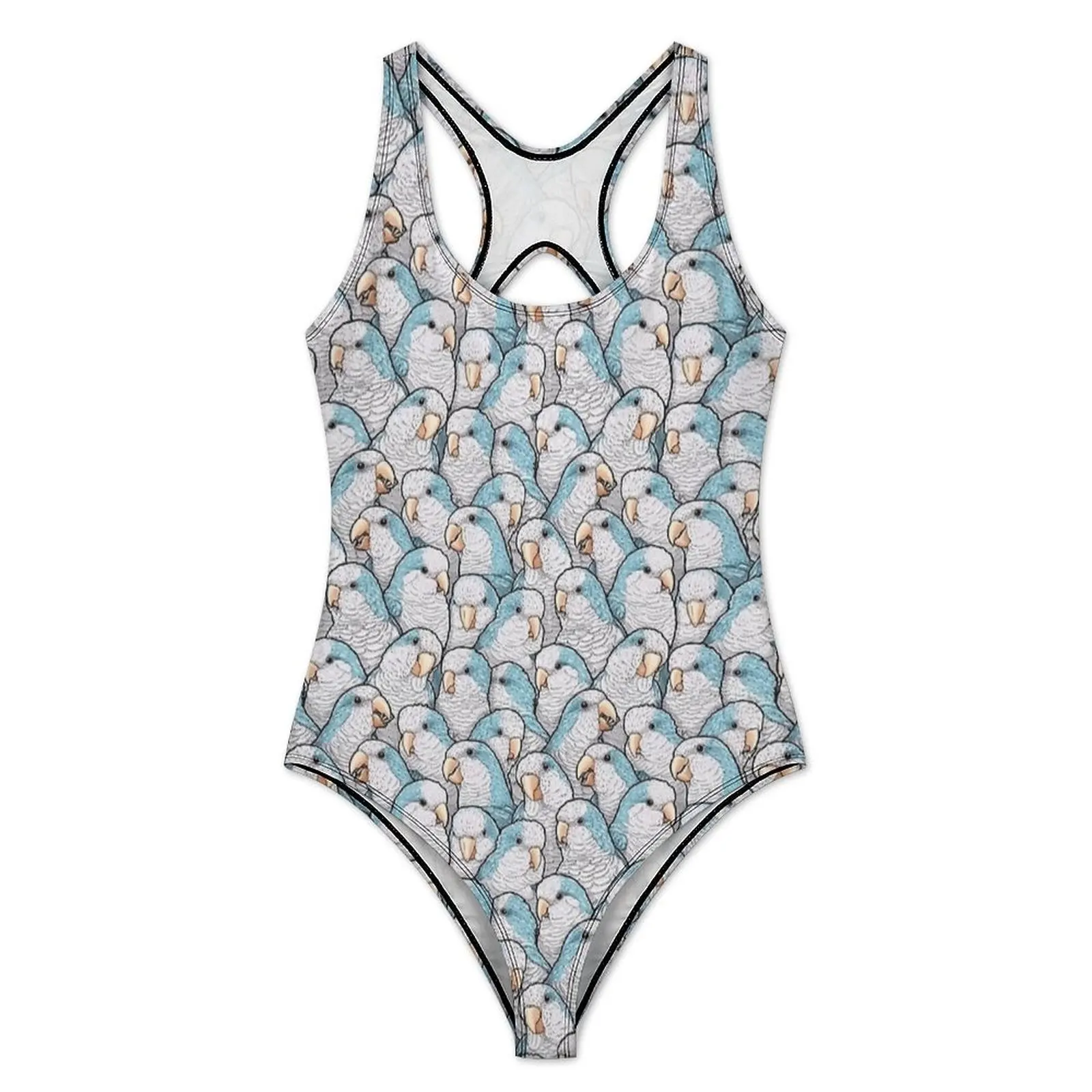 Pale Blue Budgie Crowd Print Swimsuit Push Up Swimwear One Piece Holiday Rave Bathing Suits Swimsuits Sexy Custom Beach Outfits
