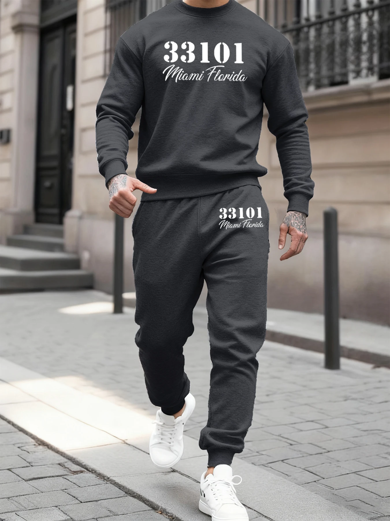 

33101 Miami Florida Print Sport Comfy Sweatshirts Autumn Winter Fleece Pullovers Sweatpants Sets Male Casual Daily Long Pants
